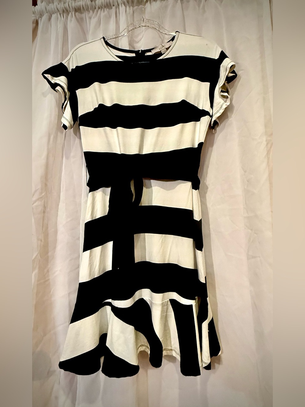 LOFT Black and White Striped Short Sleeve Dress